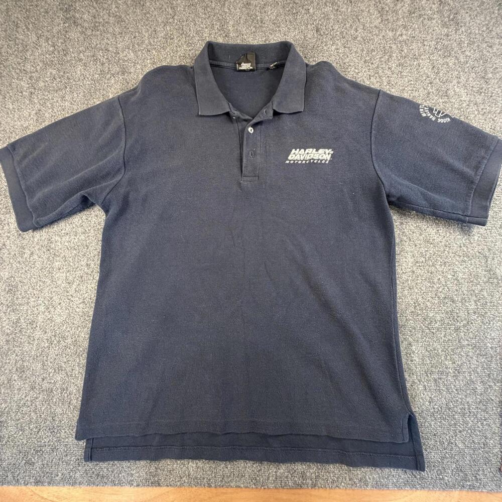 Harley-Davidson Mens Navy Blue Polo Shirt Large Myrtle Beach SC Made in USA 1170